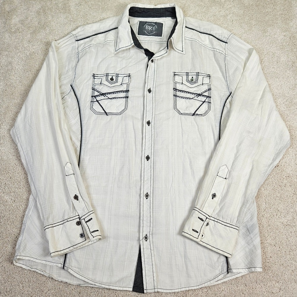 Mens BKE Athletic Fit Button Down Shirt Size XL White Long Sleeve Western Cotton